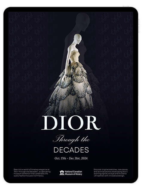 A Dior exhibition poster on a tablet